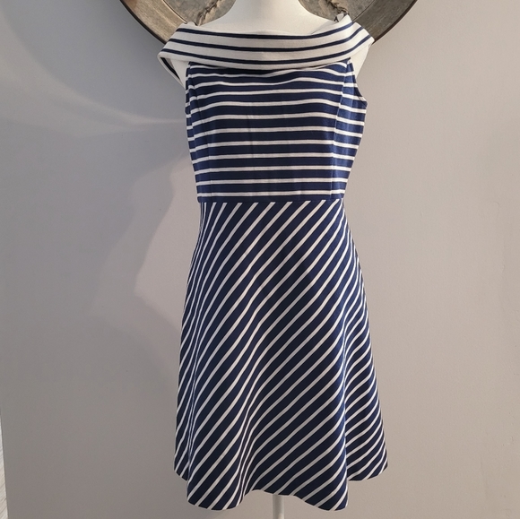 Vineyard Vines Off-the-Shoulder Navy & White Midi Dress – Size Small - Picture 2 of 10